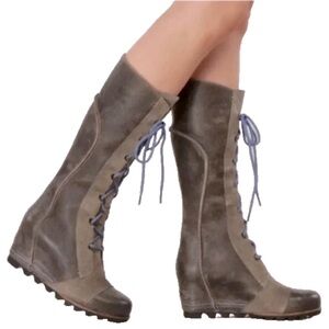 SOREL Cate the great wedge casual and Stylish Brown Lace-Up Knee-High Boots